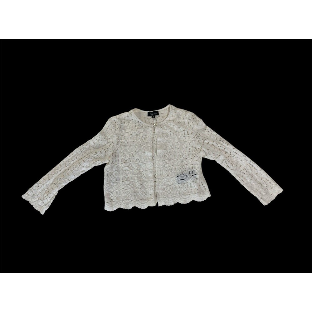 RN Studio White Floral Lace Bridal Cover Up Jacket Scalloped Open Long Sleeve S - Picture 2 of 12